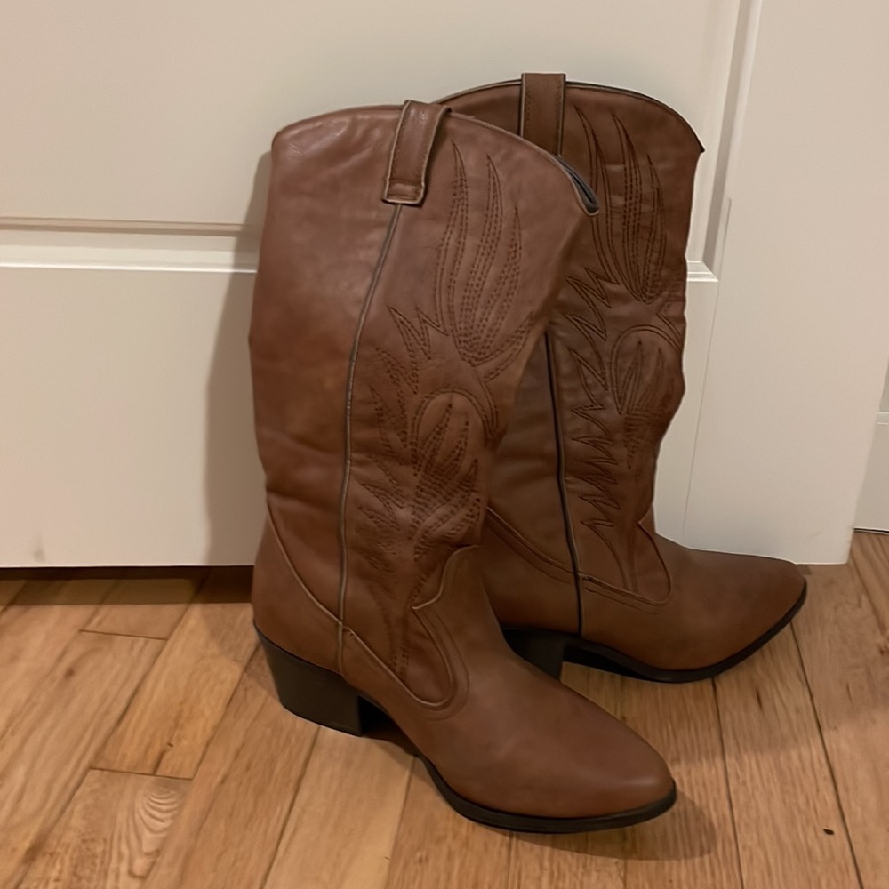 Faux leather cowboy boots